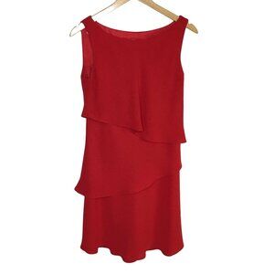 S.L. FASHIONS Women Red Tiered Sleeveless Petite Dress Cocktail Asymmetrical 8P